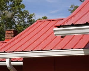Red metal roof on a residential home